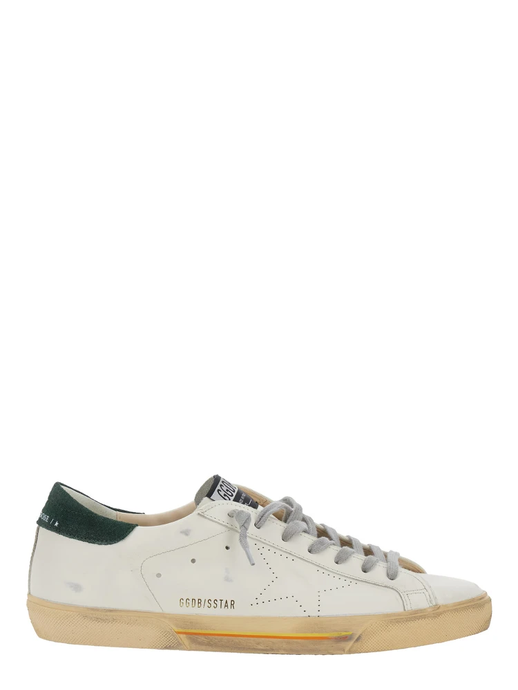 Superstar White Low Top Sneakers with Contrasting Heel and Logo Patch on the Tongue in Leather Man