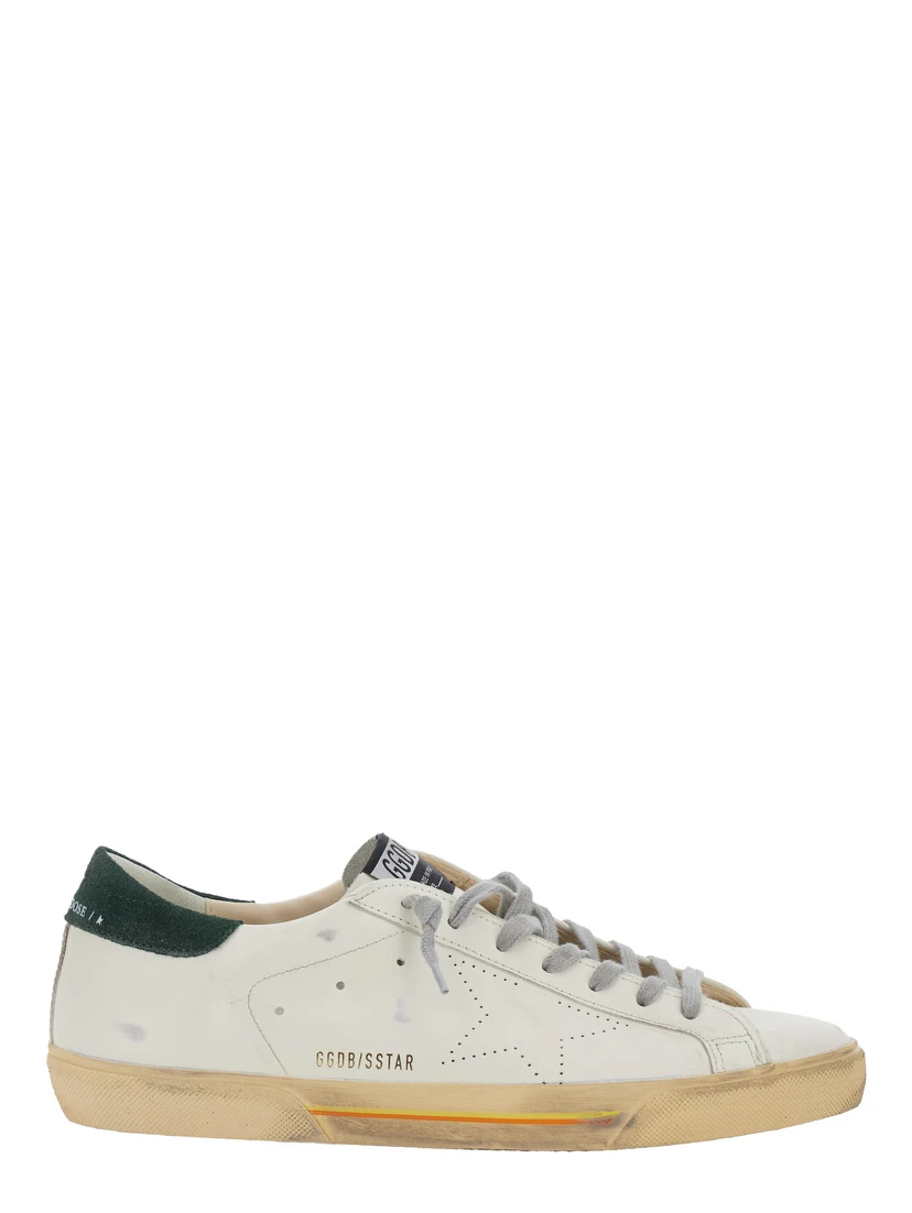 Superstar White Low Top Sneakers with Contrasting Heel and Logo Patch on the Tongue in Leather Man