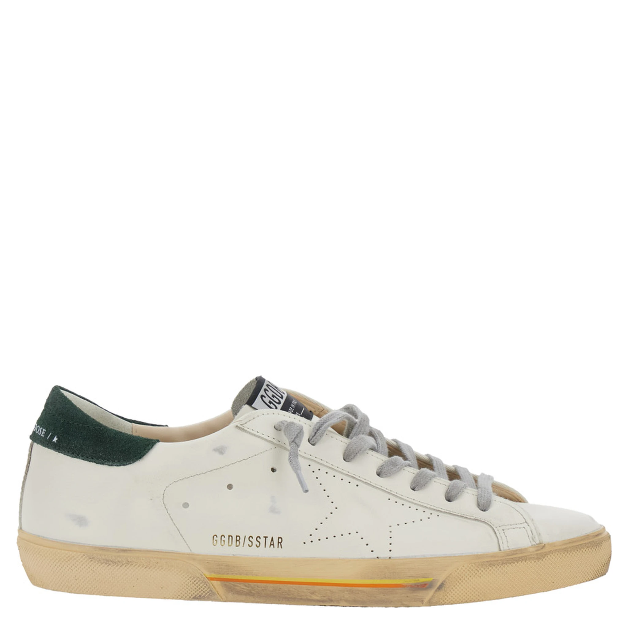 Superstar White Low Top Sneakers with Contrasting Heel and Logo Patch on the Tongue in Leather Man