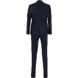Blue Double-Breasted Tuxedo Suit with Covered Buttons in Virgin Wool Man