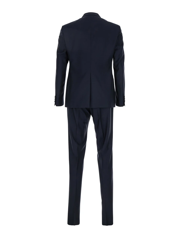Blue Double-Breasted Tuxedo Suit with Covered Buttons in Virgin Wool Man alternative