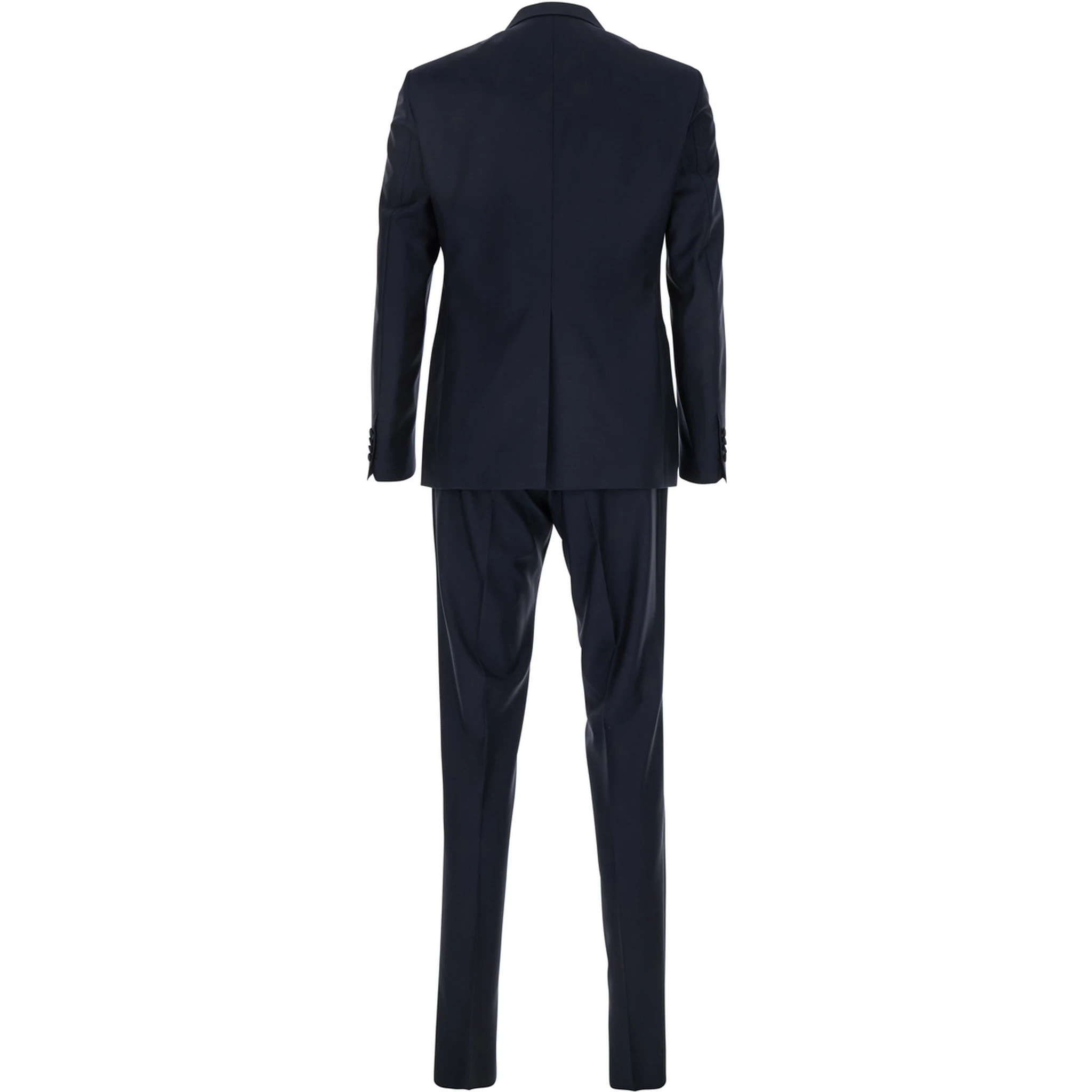 Blue Double-Breasted Tuxedo Suit with Covered Buttons in Virgin Wool Man