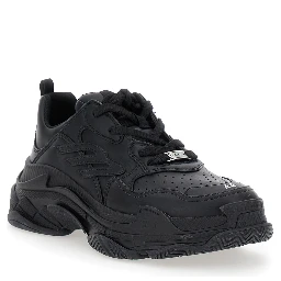 Triple S Sporty Black Sneaker with 3B Logo Embroidered on the Side and Worn Effect in Tech Fabric Man