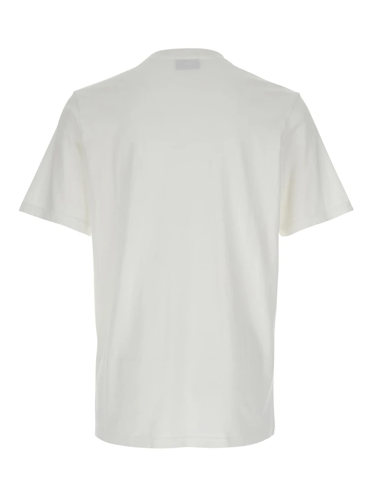 White Round Neck T-Shirt with Logo Embroidered on the Front in Cotton Man alternative