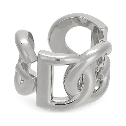 Silver-Tone Chunky Logo Ring in Brass Man