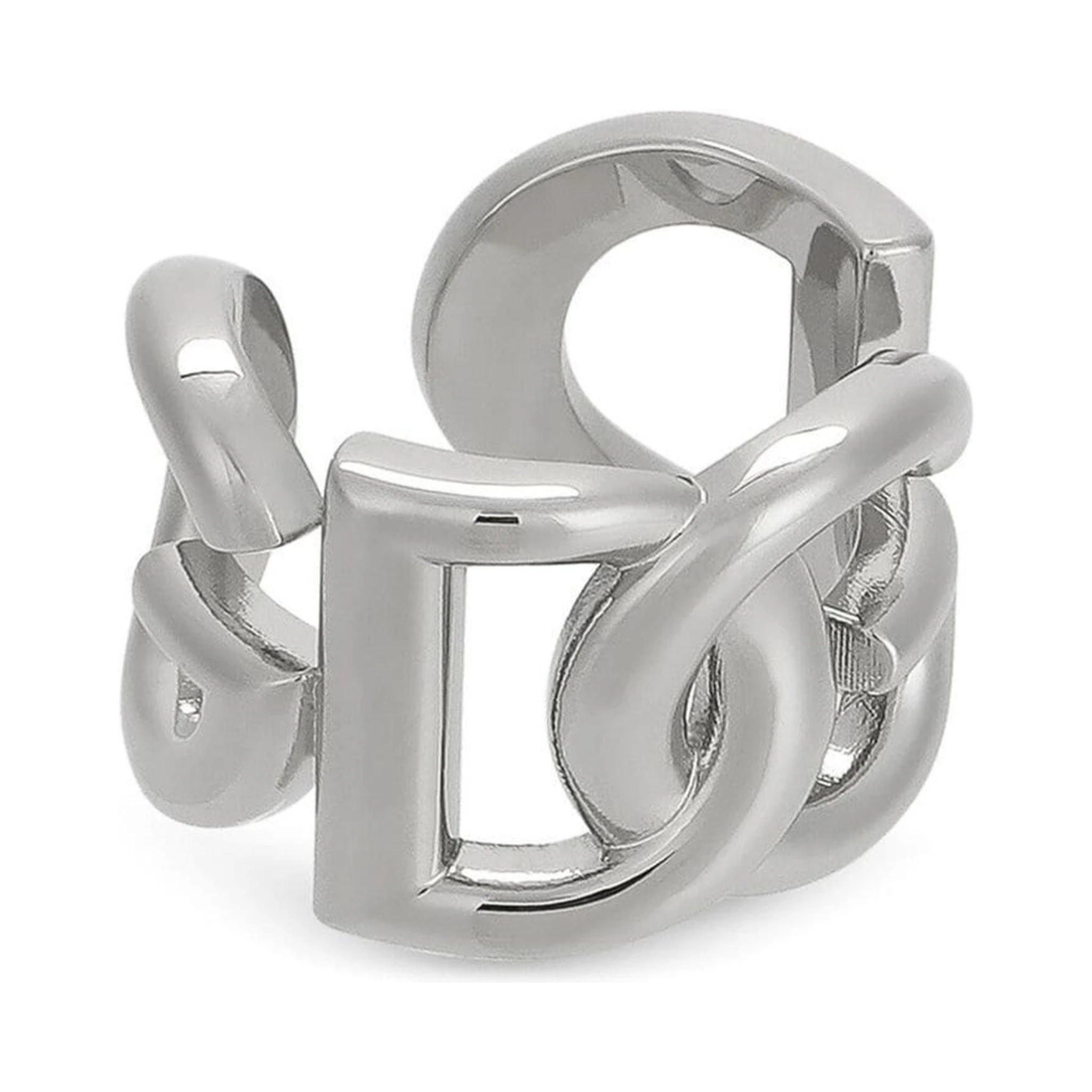 Silver-Tone Chunky Logo Ring in Brass Man