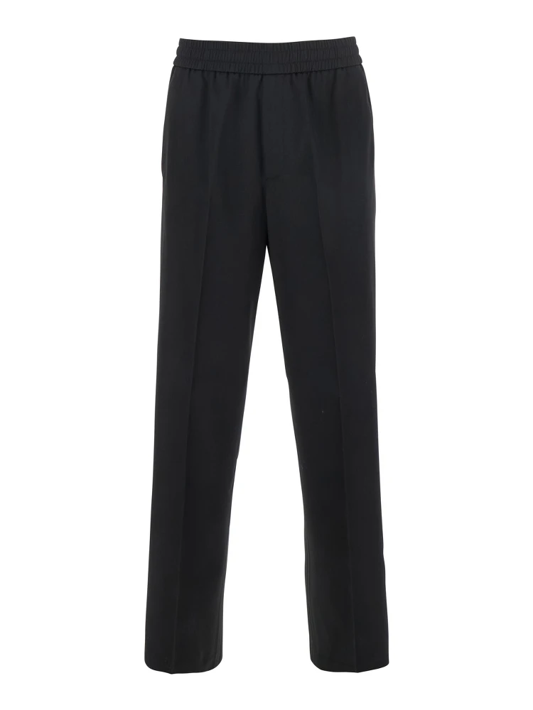 Lennon Black Pants with Elastic Waist and Logo on the Back in Virgin Wool Man
