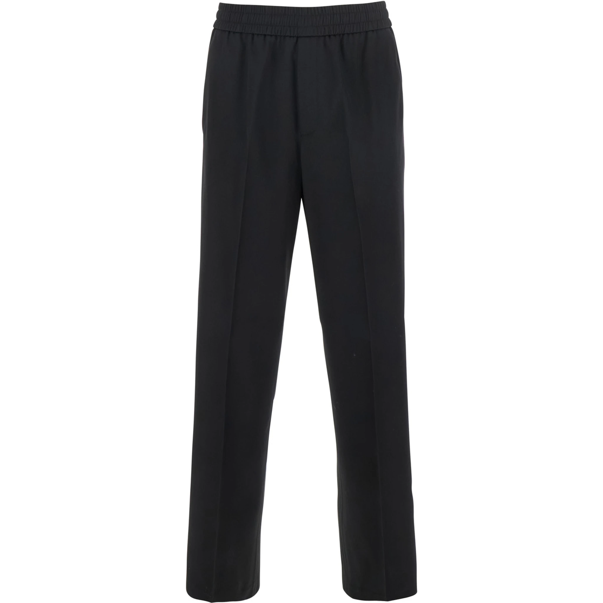 Lennon Black Pants with Elastic Waist and Logo on the Back in Virgin Wool Man