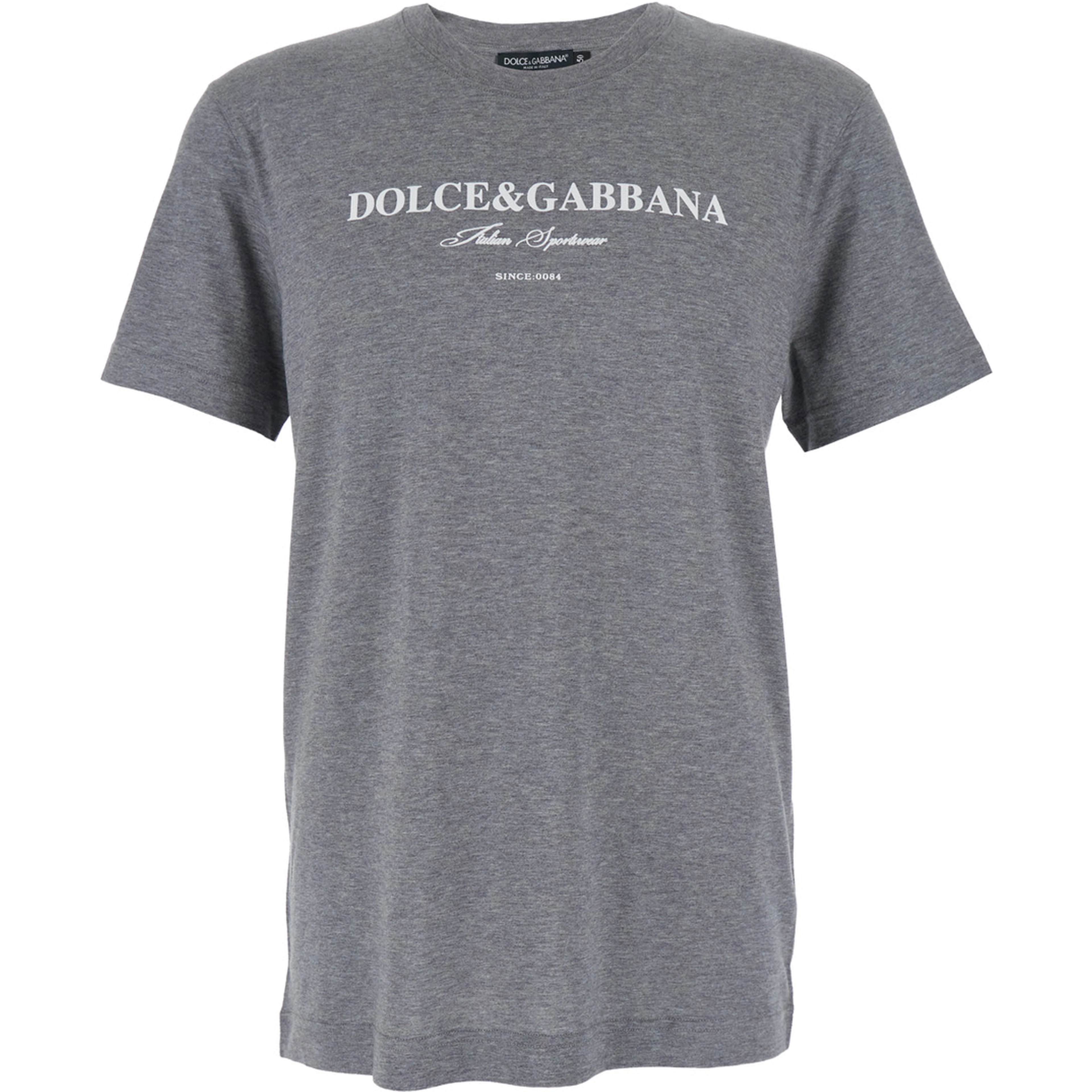 Grey Crewneck T-Shirt with Logo Lettering Print on the Front in Cotton Man