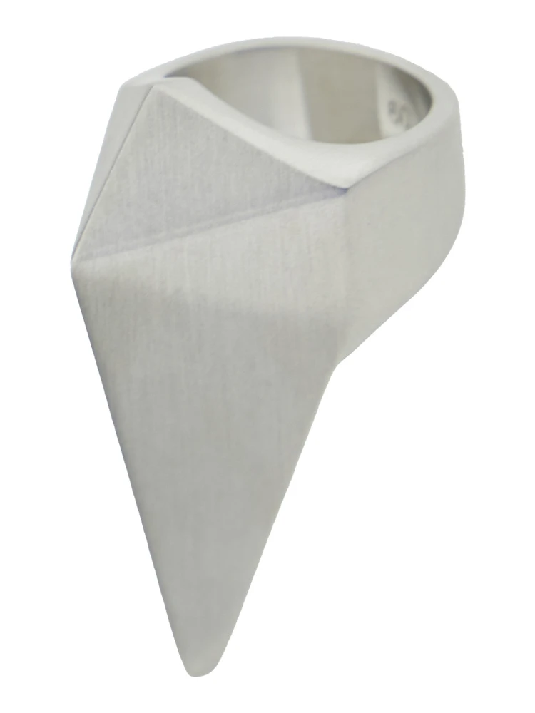 Metallic Ring with Pyramid Shaped Crystal in Brass and Hematite Man alternative