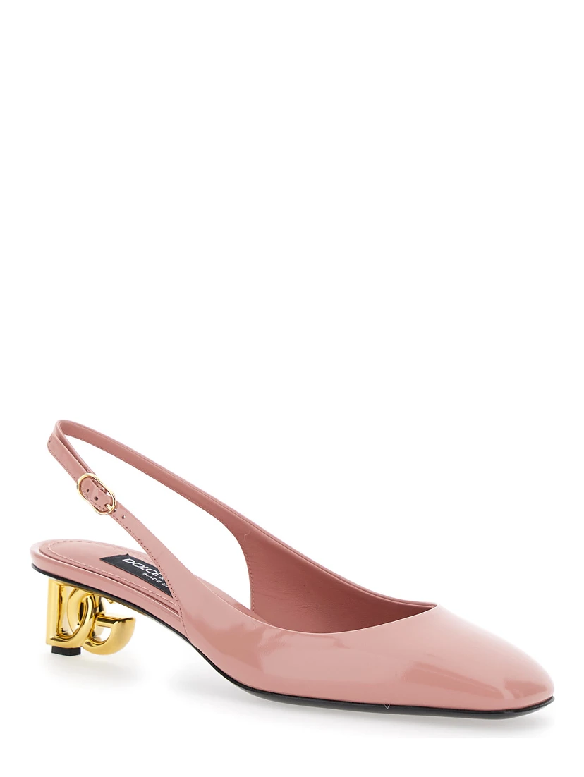 Pink Décolleté with DG Logo on the Heel in Shiny Leather Woman
