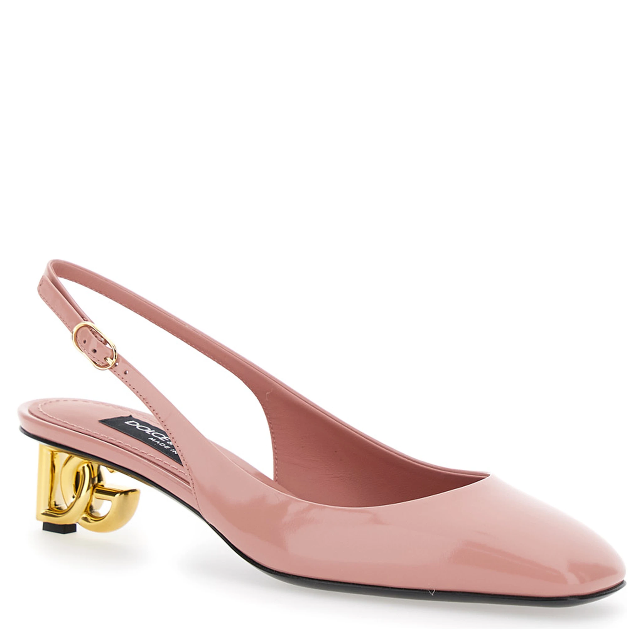 Pink Décolleté with DG Logo on the Heel in Shiny Leather Woman