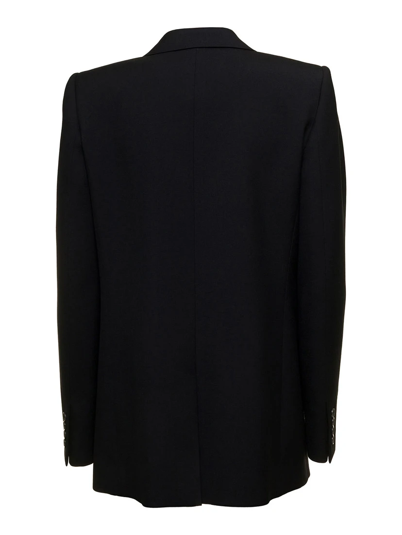 Saint Laurent Womans Black  Gabardine Single-Breasted Blazer
