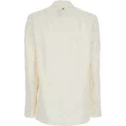 White Single-Breasted Jacket with Notched Revers and Dropped Shoulders in Linen Blend Woman