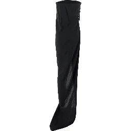Lido Black Long Dress with Straight Neckline and Asymmetric Design in Viscose Blend Woman