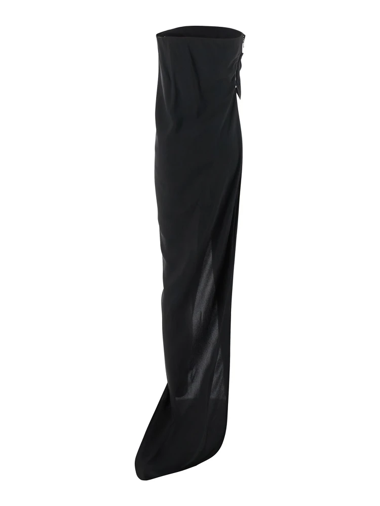 Lido Black Long Dress with Straight Neckline and Asymmetric Design in Viscose Blend Woman alternative