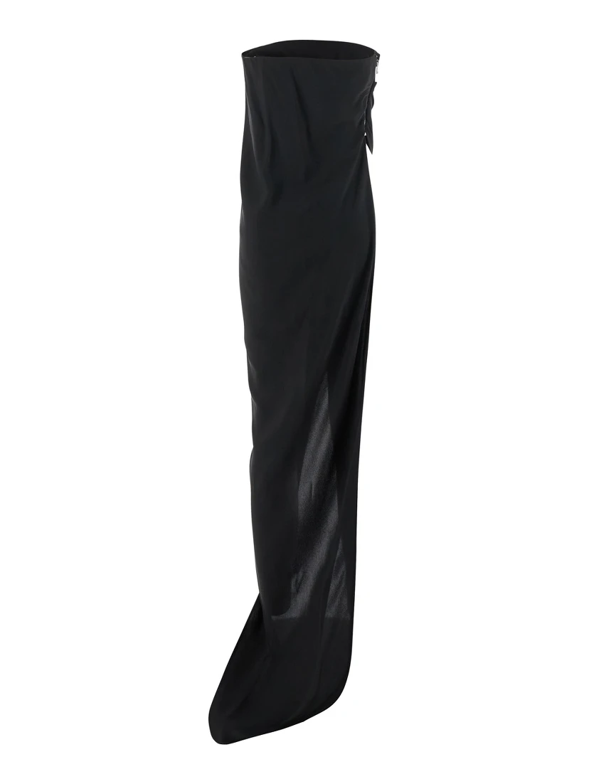 Lido Black Long Dress with Straight Neckline and Asymmetric Design in Viscose Blend Woman
