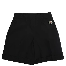 Black Shorts with Logo Patch on the Back in Techl Fabric Girl