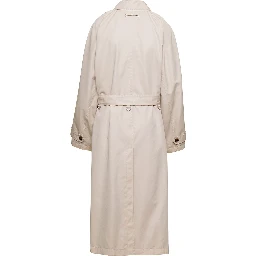 Beige Single-Breasted Trench Coat with Matching Belt in Cotton Blend Woman