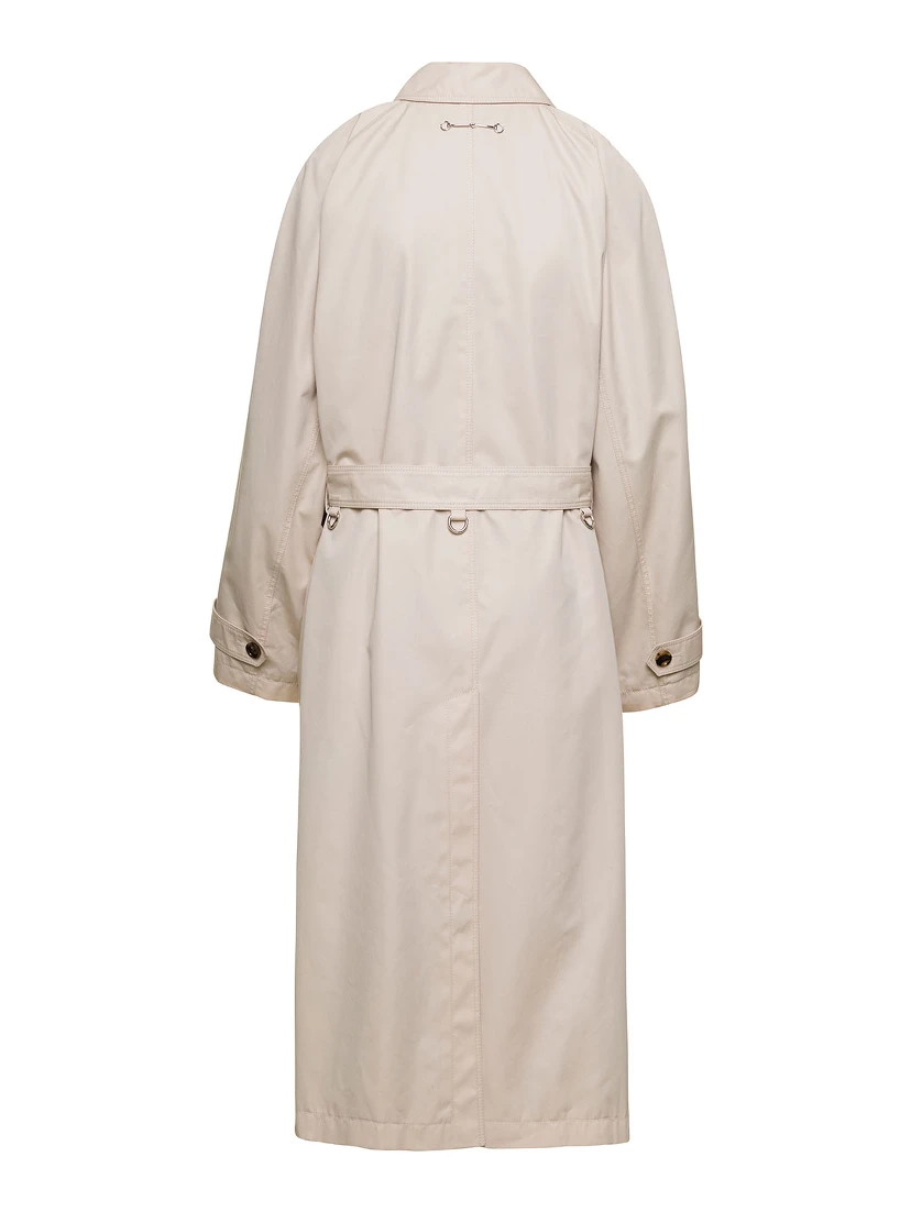 Beige Single-Breasted Trench Coat with Matching Belt in Cotton Blend Woman