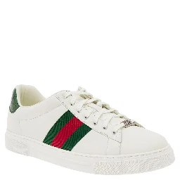 Ace White Low Top Sneakers with Web Details in Leather Man