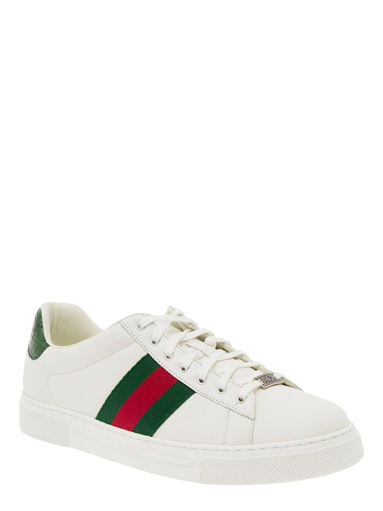 Ace White Low Top Sneakers with Web Details in Leather Man alternative