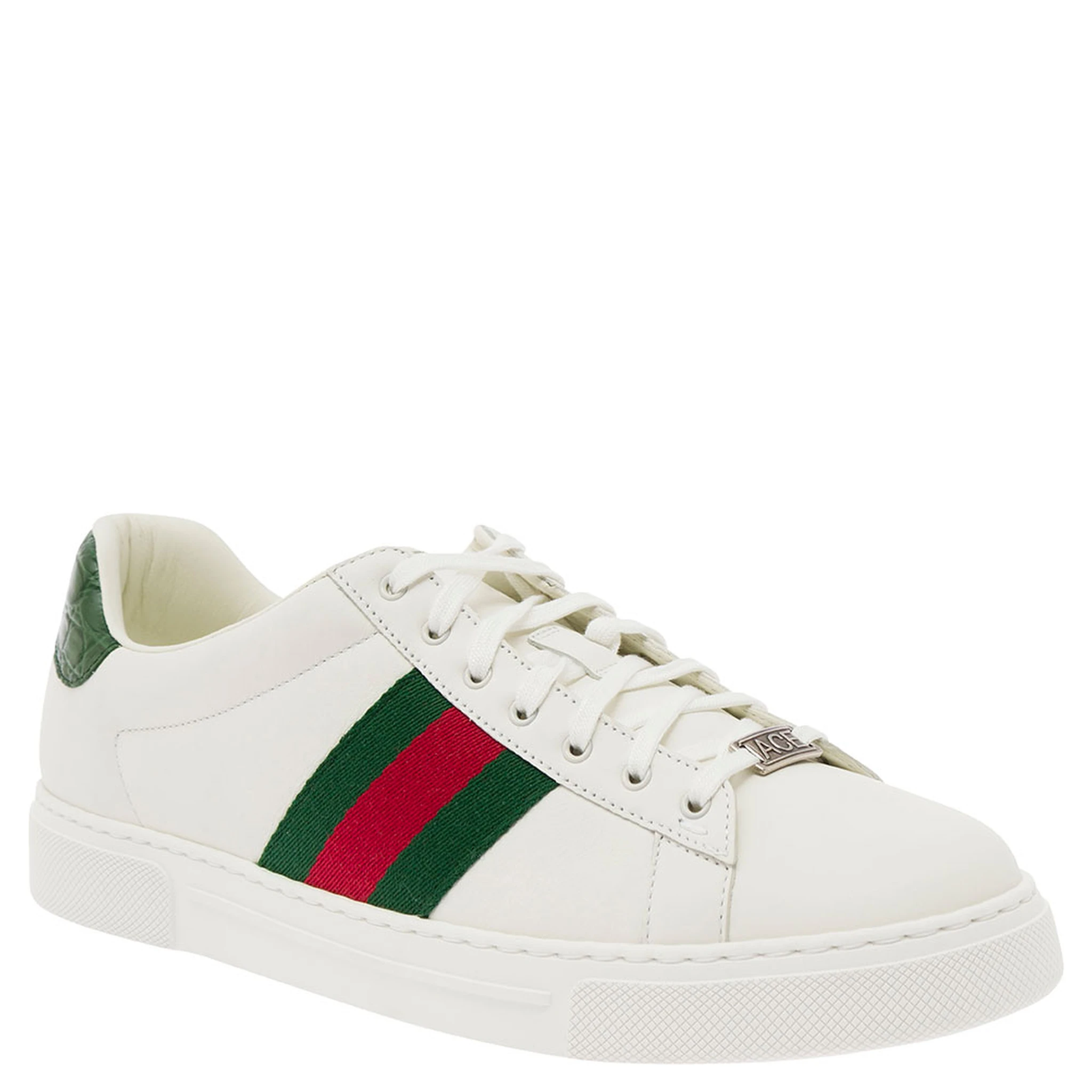 Ace White Low Top Sneakers with Web Details in Leather Man