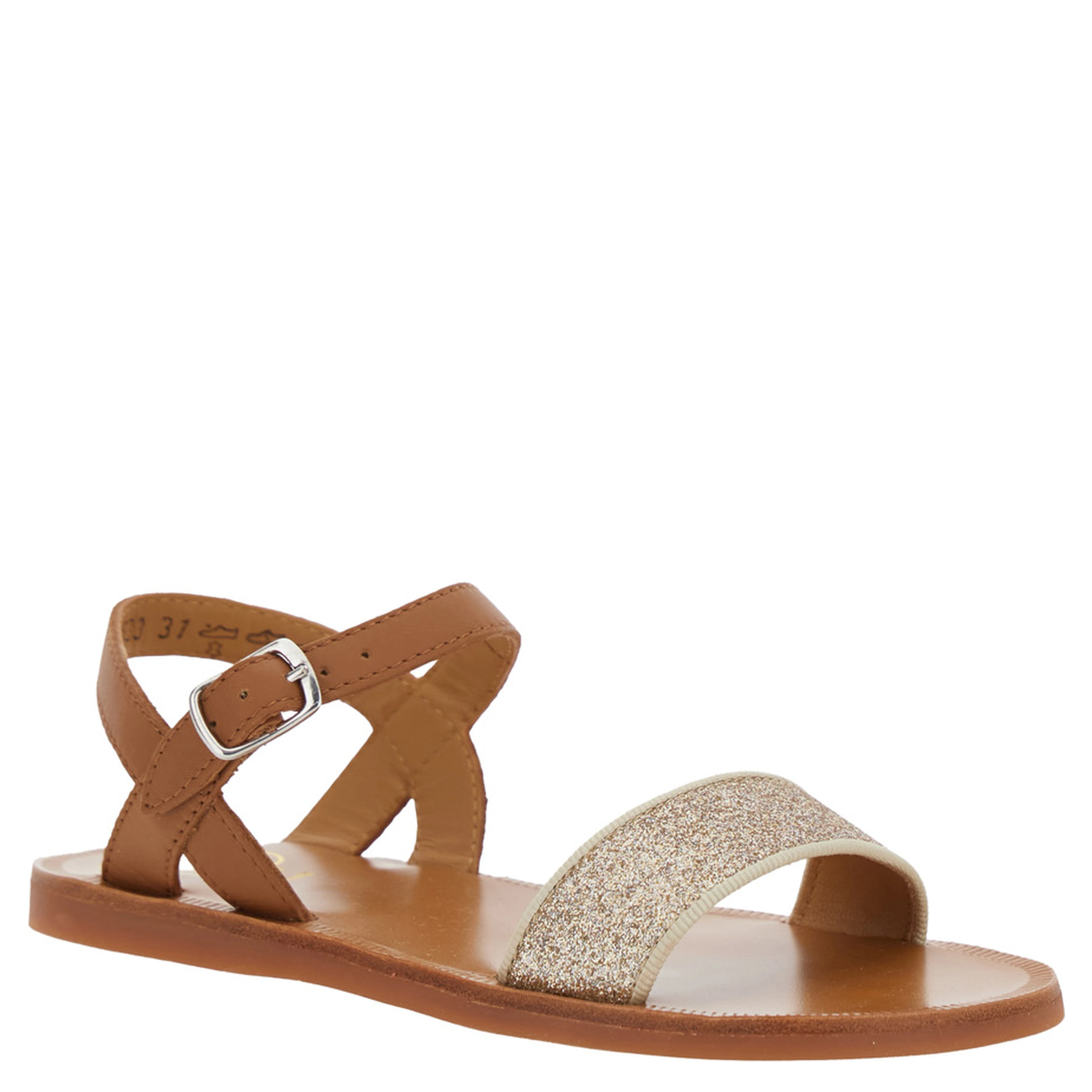 Plagette Brown Sandals with Open Toe and Glitter Detail in Leather Girl