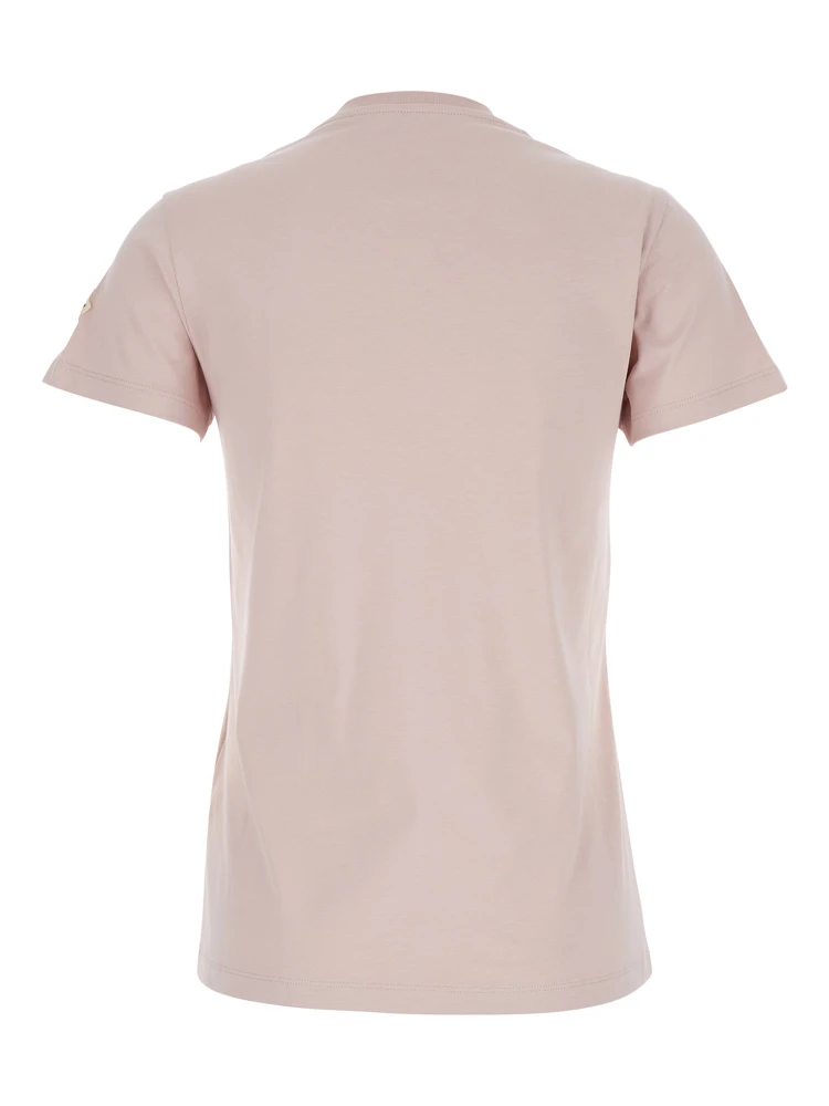 Pink T-Shirt with Embroidered Logo on the Front and Logo Patch on the Sleeve in Cotton Woman alternative