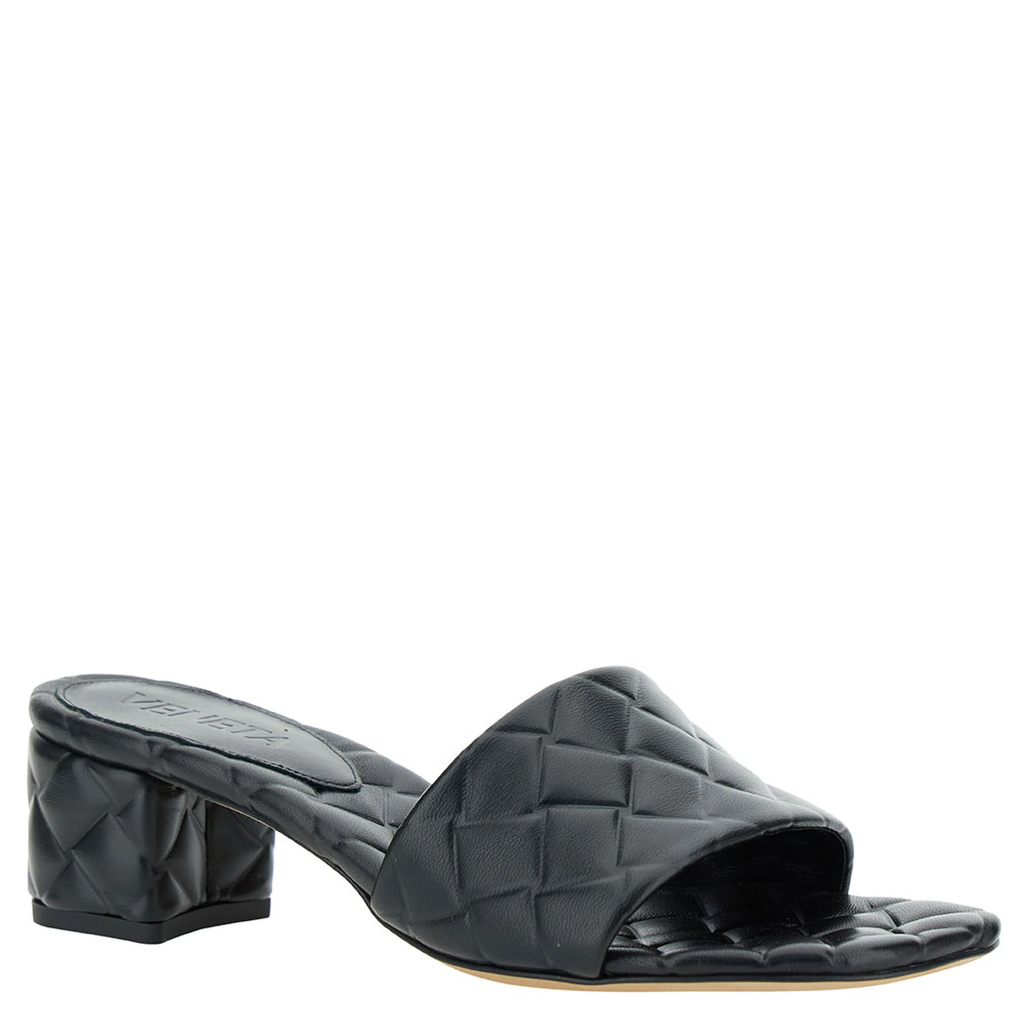 Black Mules with Intreccio Motif in Leather Woman