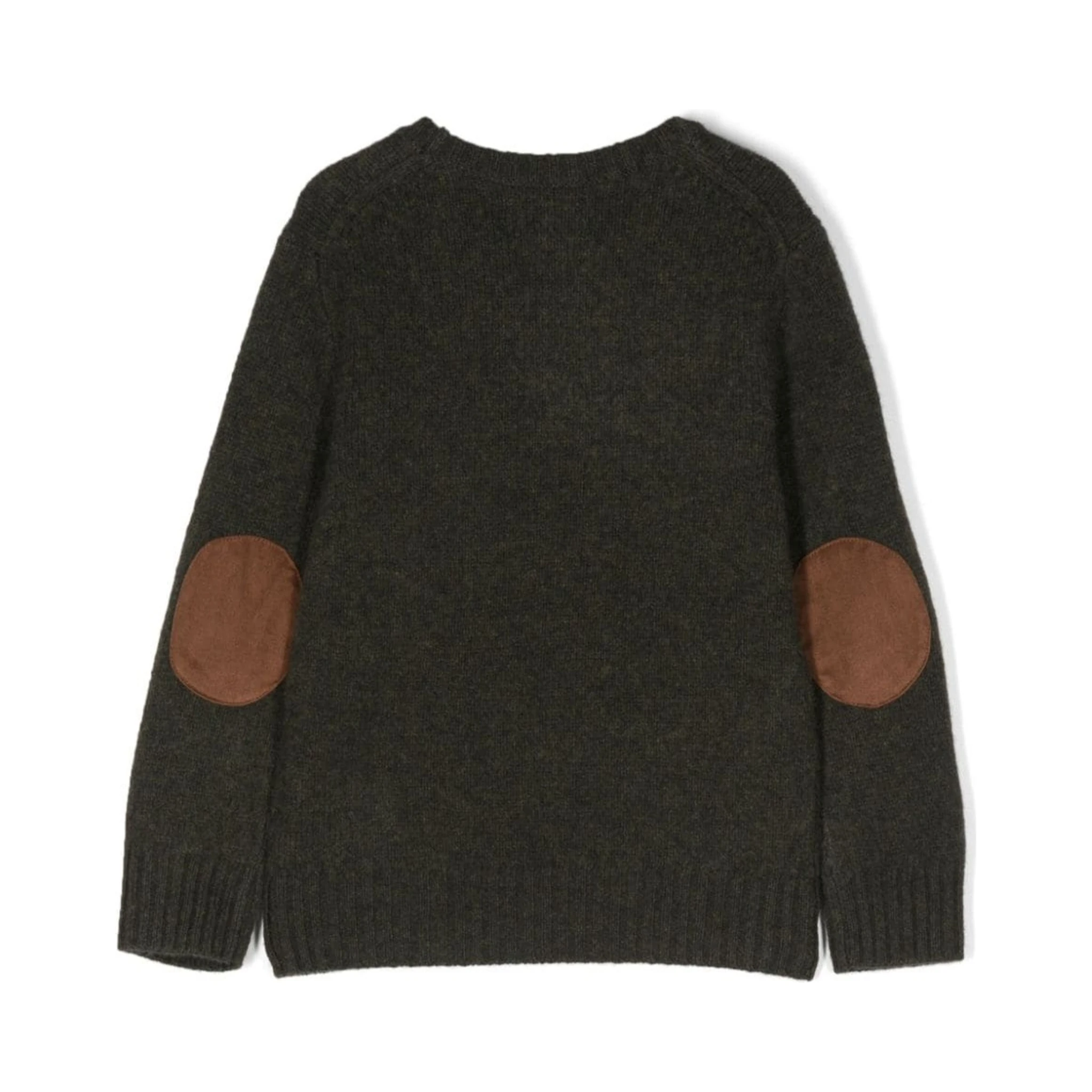 Dark Green Sweater with Pony Detail Embroidered on the Front in Wool and Cashmere Blend Boy
