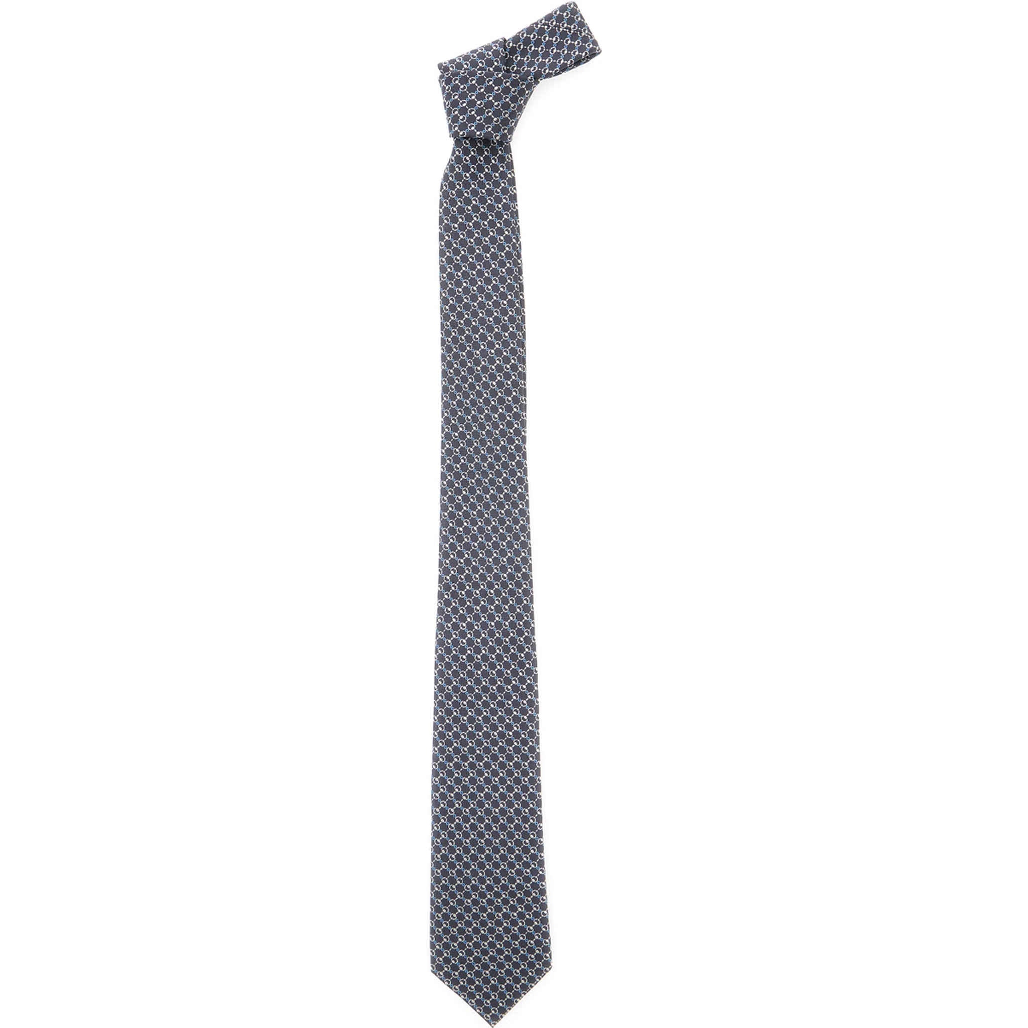 Grey Tie with All-Over Horsebit Print in Silk Man