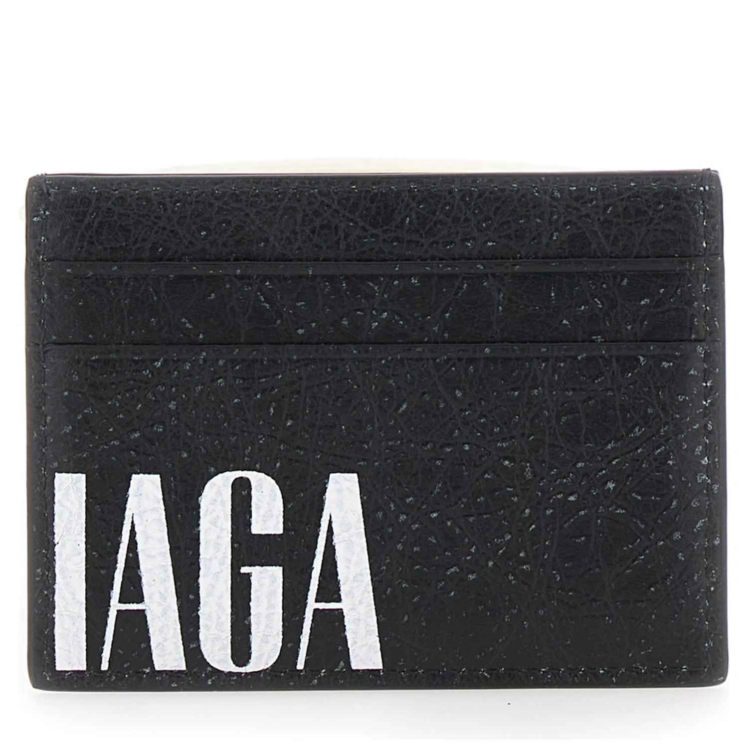 Editor Black Card Holder with Four Card Slots and Maxi Logo Lettering Print in Leather Man
