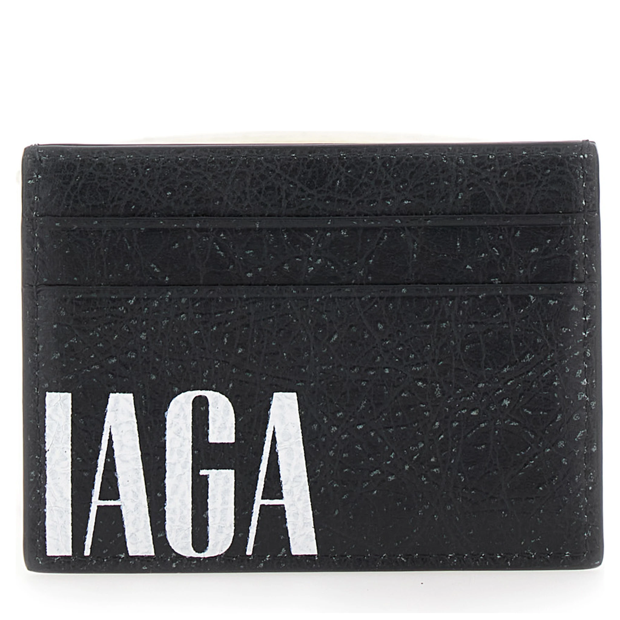 Editor Black Card Holder with Four Card Slots and Maxi Logo Lettering Print in Leather Man