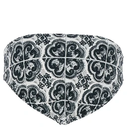 Black and White Swimsuit with All-Over Majolica Print in Techl Fabric Man