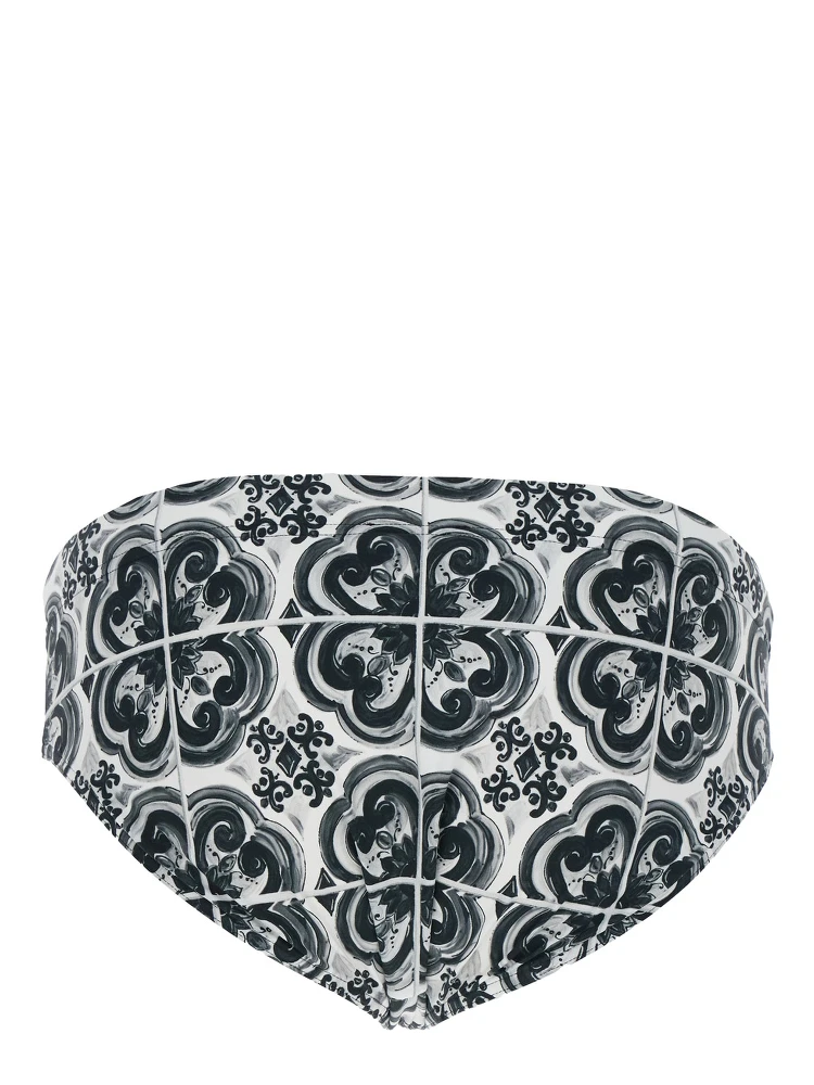 Black and White Swimsuit with All-Over Majolica Print in Techl Fabric Man alternative