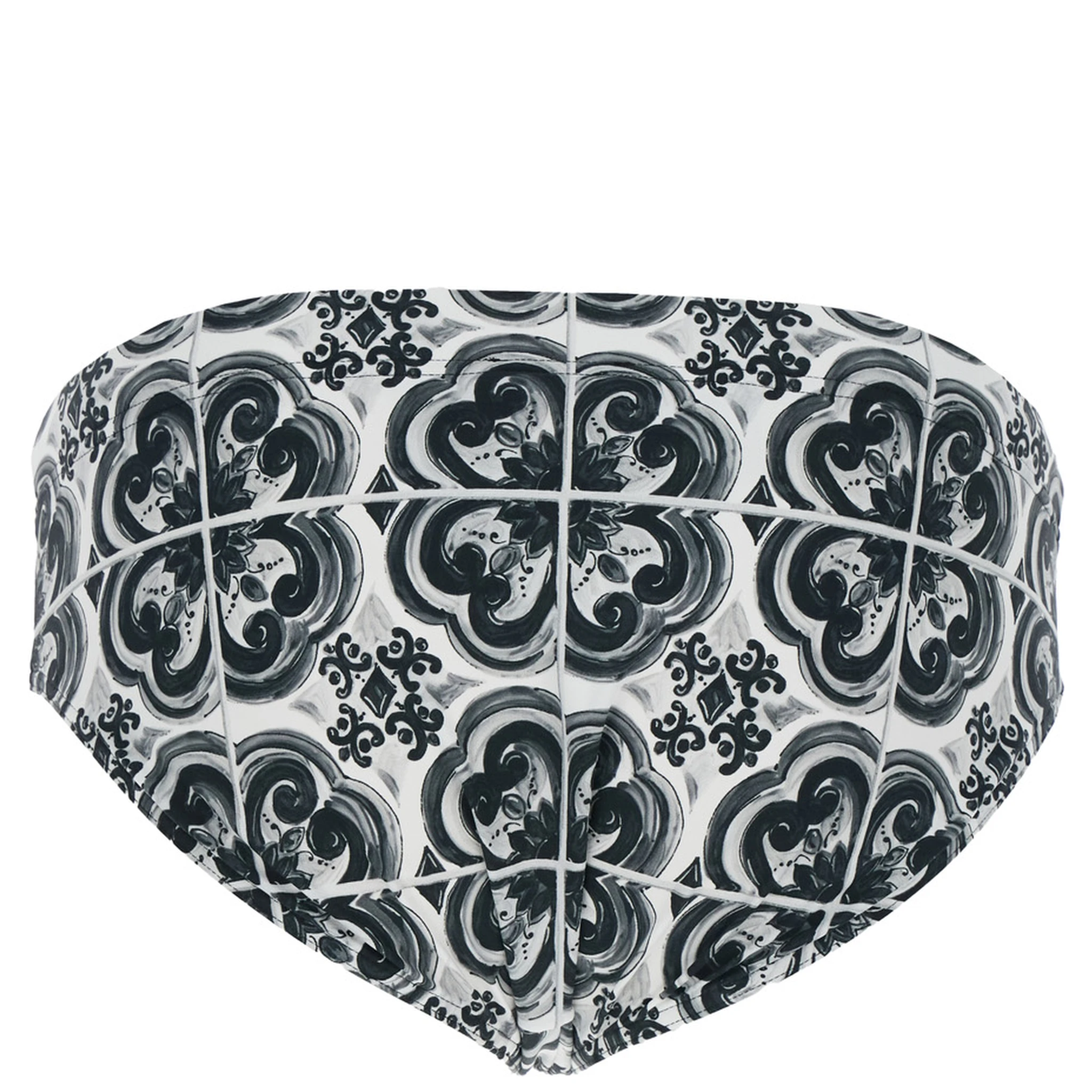 Black and White Swimsuit with All-Over Majolica Print in Techl Fabric Man