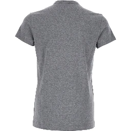 Grey Crewneck T-Shirt with Tonal Logo Lettering Embroidery on the Front in Cotton Stretch Man