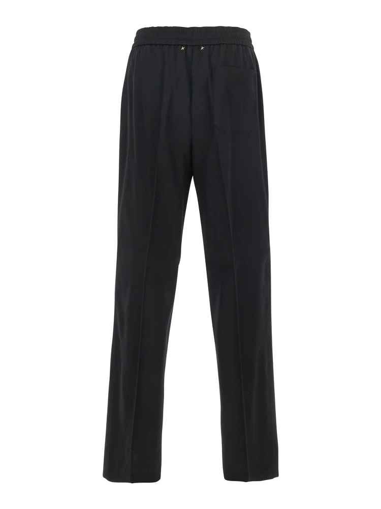 Lennon Black Pants with Elastic Waist and Logo on the Back in Virgin Wool Man alternative