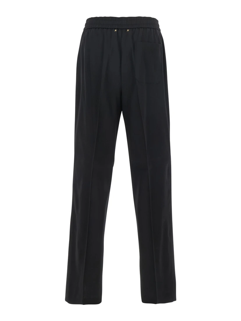 Lennon Black Pants with Elastic Waist and Logo on the Back in Virgin Wool Man