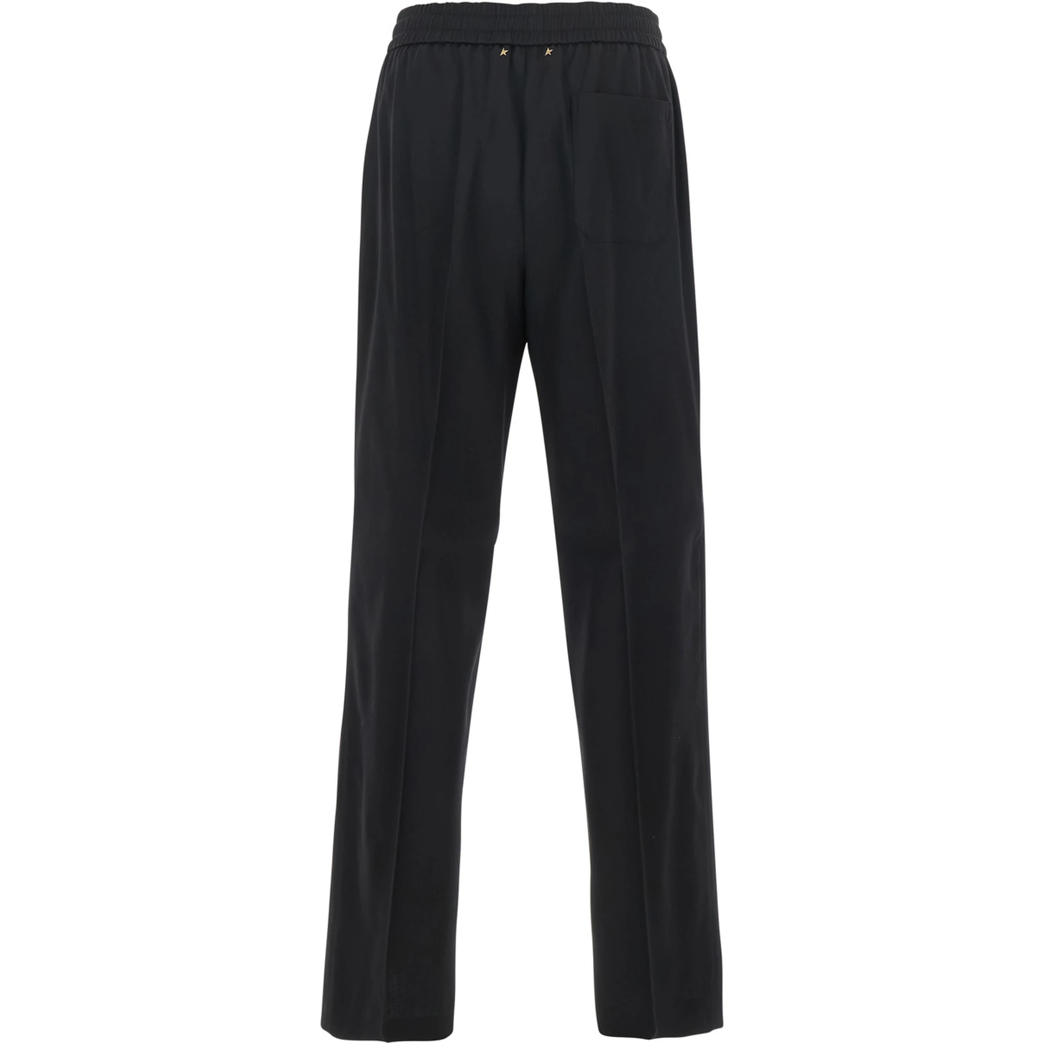 Lennon Black Pants with Elastic Waist and Logo on the Back in Virgin Wool Man