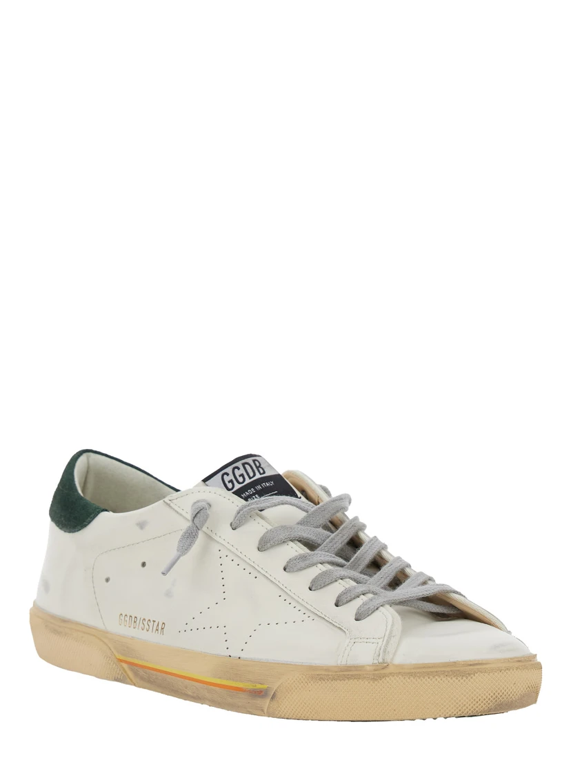 Superstar White Low Top Sneakers with Contrasting Heel and Logo Patch on the Tongue in Leather Man