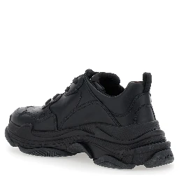 Triple S Sporty Black Sneaker with 3B Logo Embroidered on the Side and Worn Effect in Tech Fabric Man