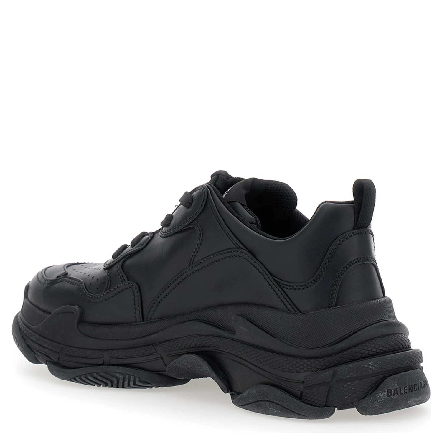 Triple S Sporty Black Sneaker with 3B Logo Embroidered on the Side and Worn Effect in Tech Fabric Man