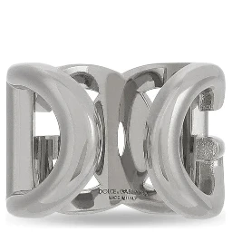 Silver-Tone Chunky Logo Ring in Brass Man