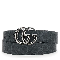 Grey Reversible Belt with GG Buckle in GG Canvas and Leather Man