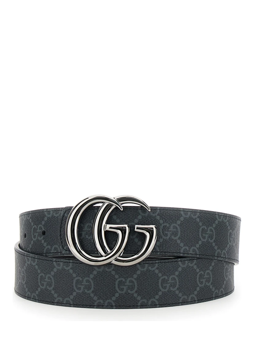 Grey Reversible Belt with GG Buckle in GG Canvas and Leather Man