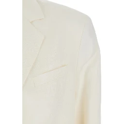 White Single-Breasted Jacket with Notched Revers and Dropped Shoulders in Linen Blend Woman