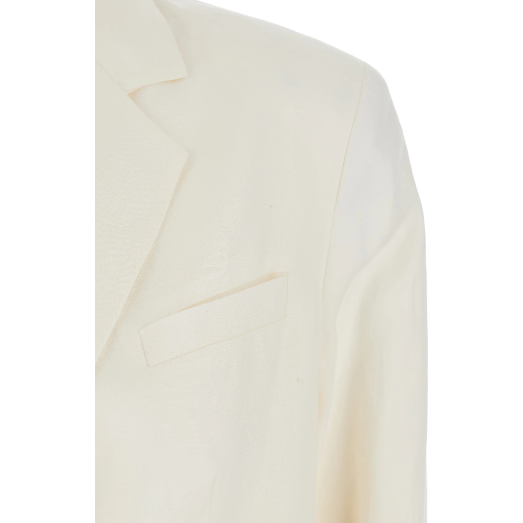 White Single-Breasted Jacket with Notched Revers and Dropped Shoulders in Linen Blend Woman