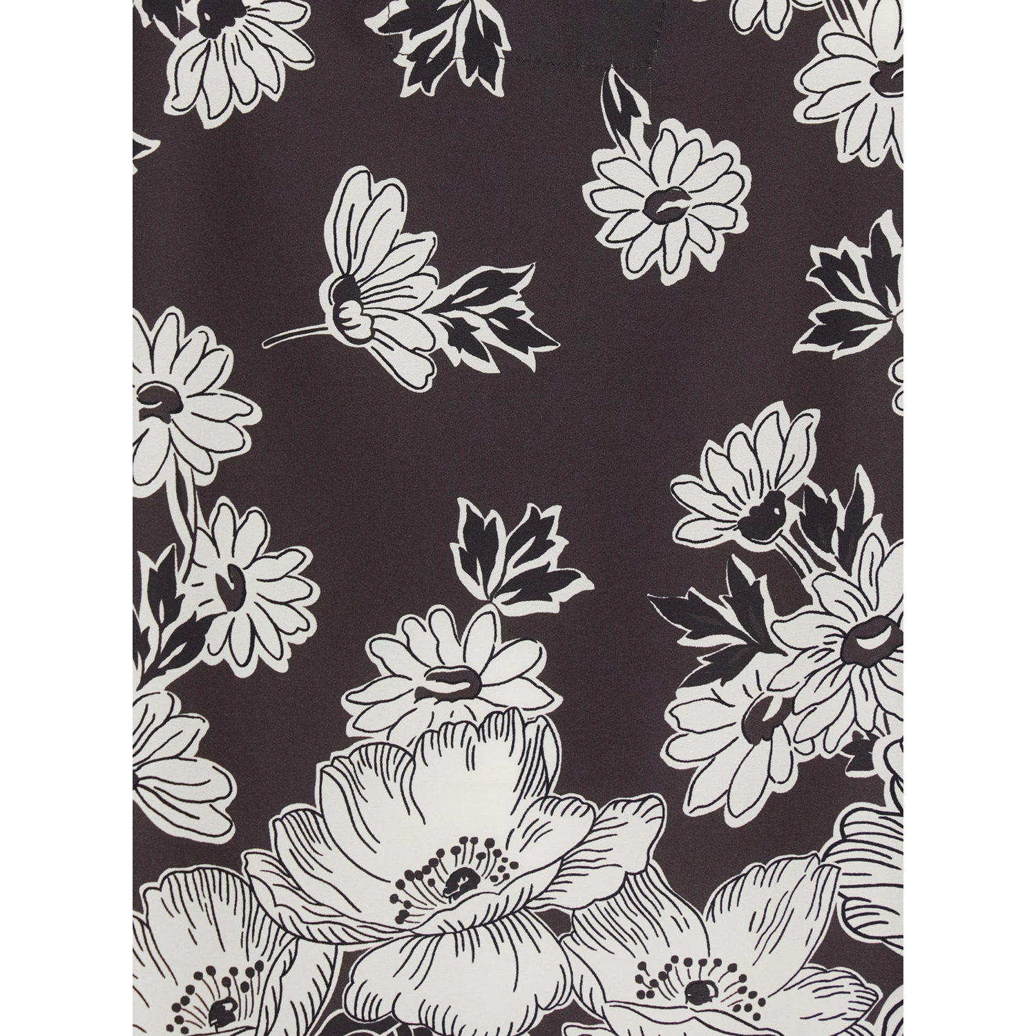 White and Black Blouse with V-neck and All-Over Floral Pattern in Silk Woman